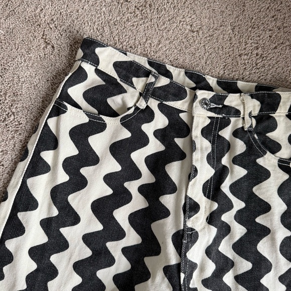 Cider Black and White Zigzag Pattern Denim Pants S - Picture 3 of 12